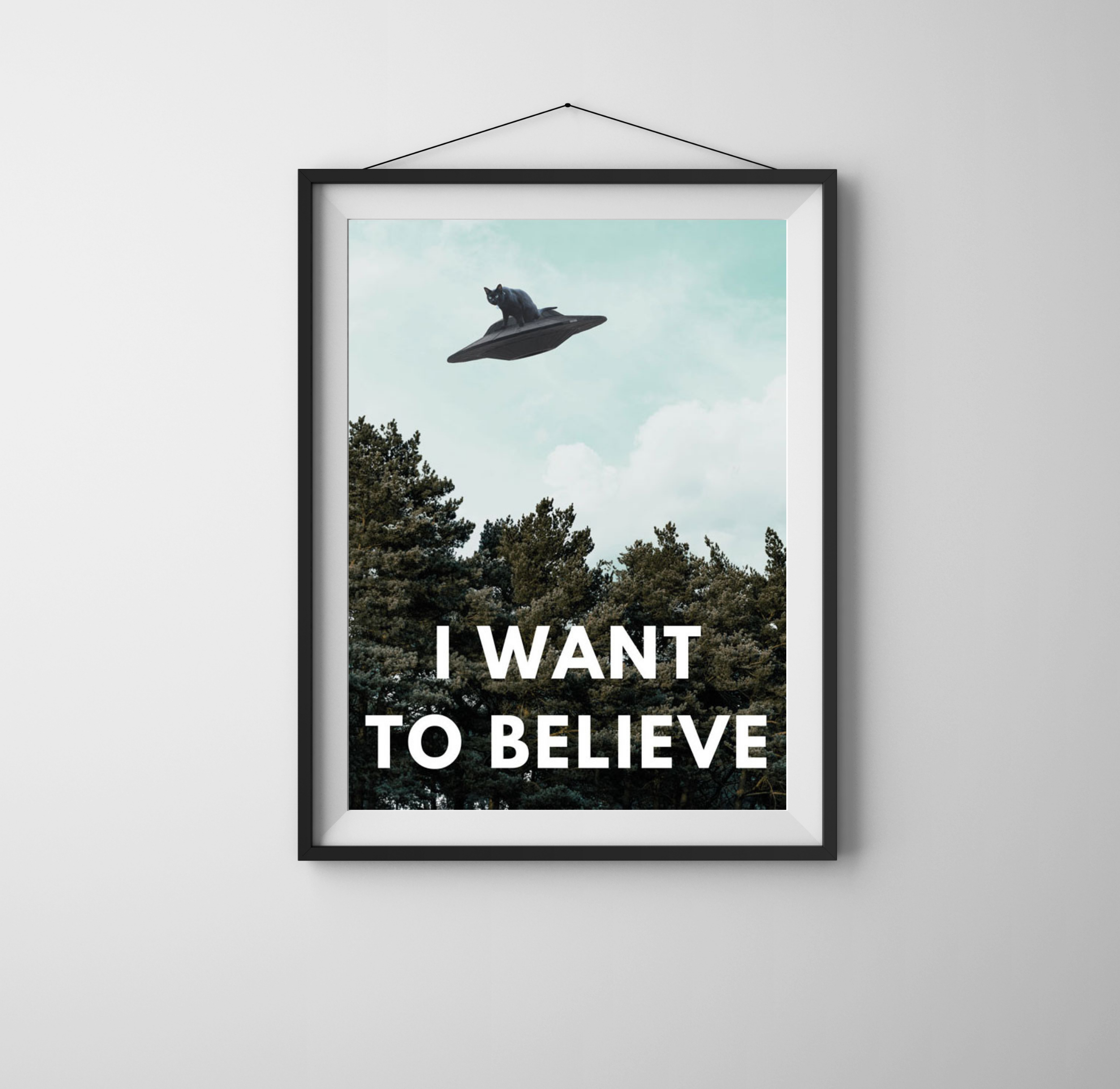 I Want To Believe (Cats are Aliens) UFO Wall Art Poster Art Prints Xenotees