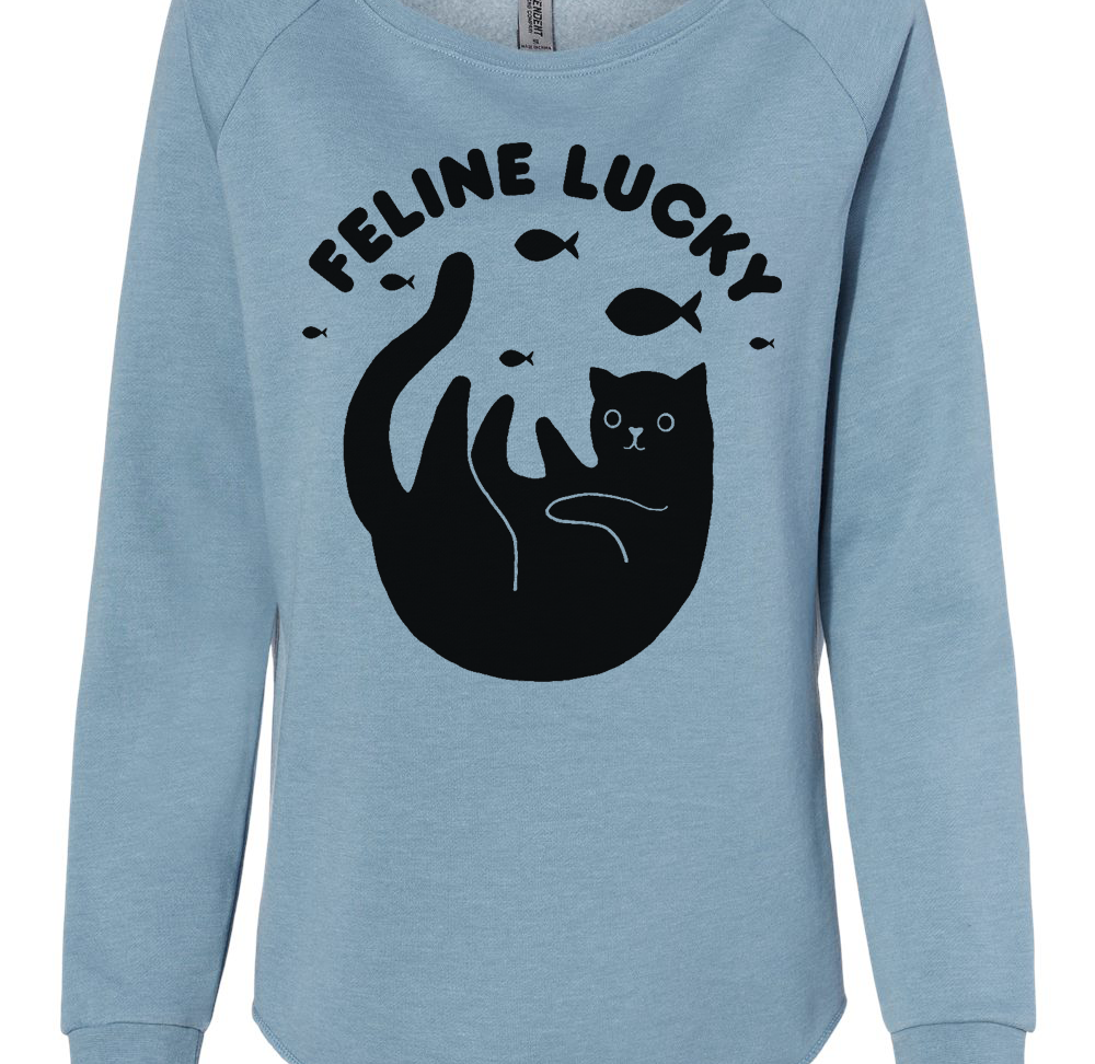 Women's Feline Lucky Crewneck Cat Lover Sweatshirt Sweatshirts Xenotees