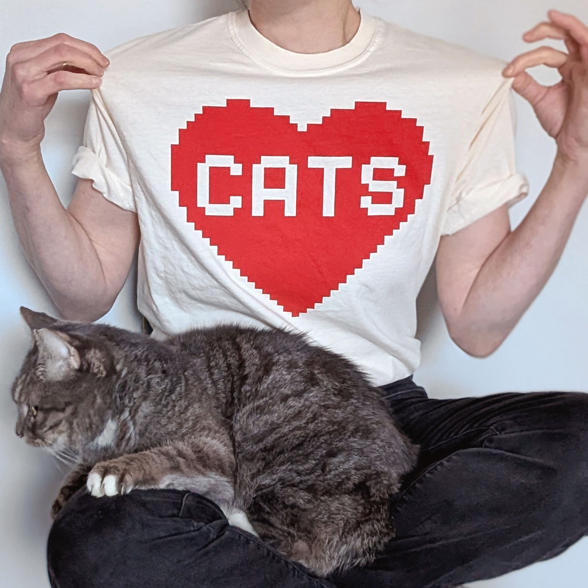 Pixel Heart Cats T-Shirt Men Tshirts Xenotees