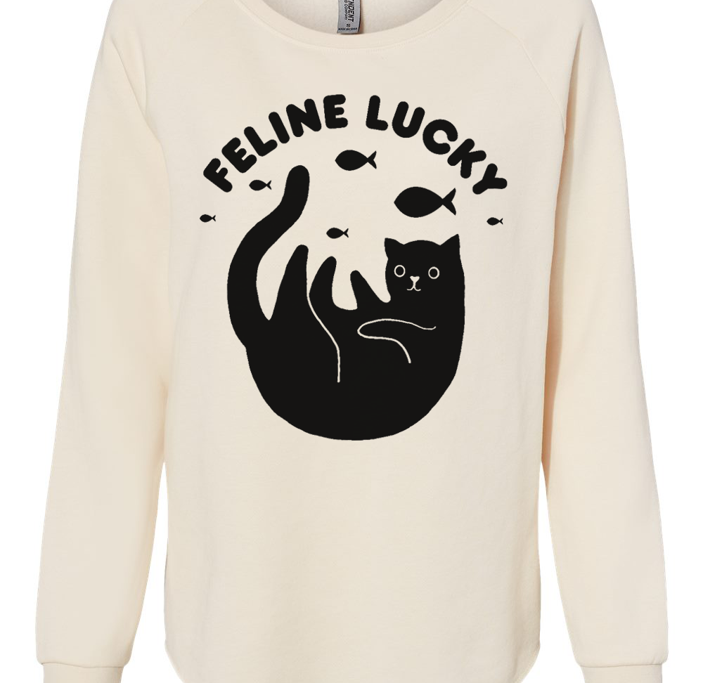 Women's Feline Lucky Crewneck Cat Lover Sweatshirt Sweatshirts Xenotees