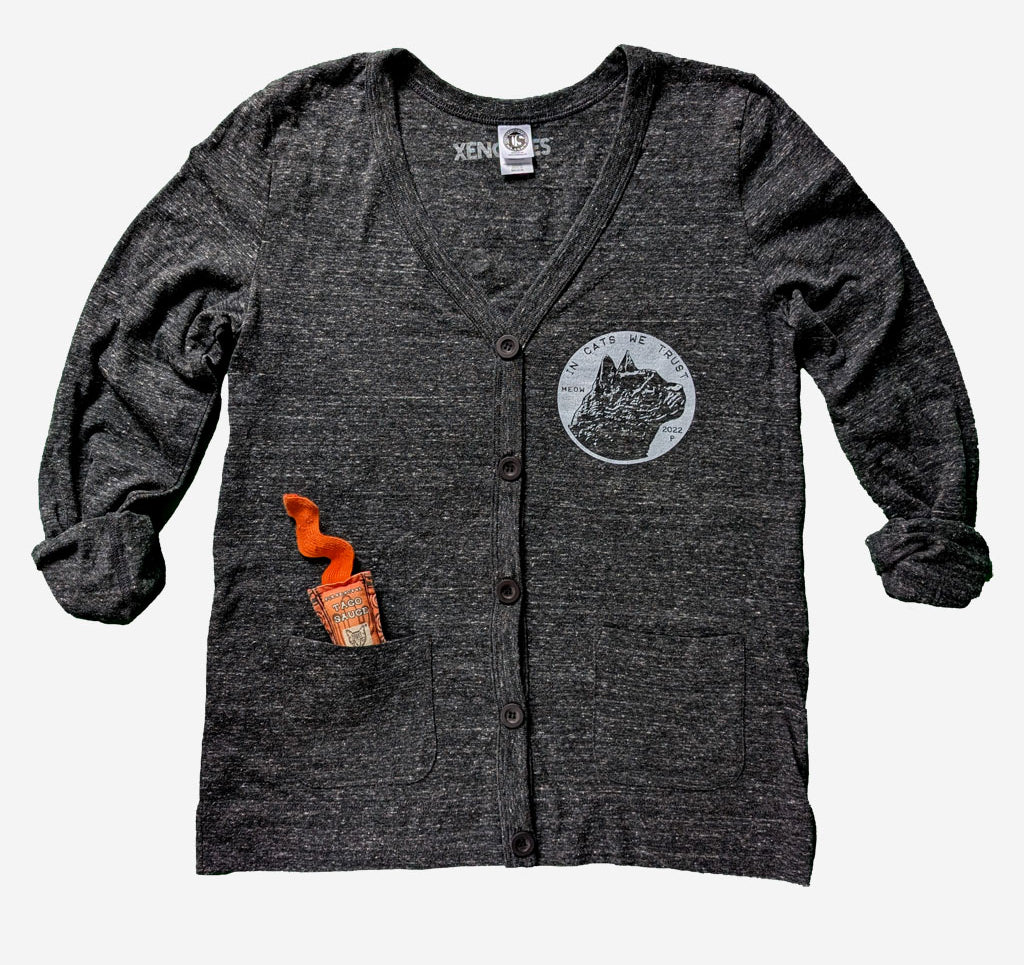 In Cats We Trust V-Neck Cardigan Sweatshirts Xenotees