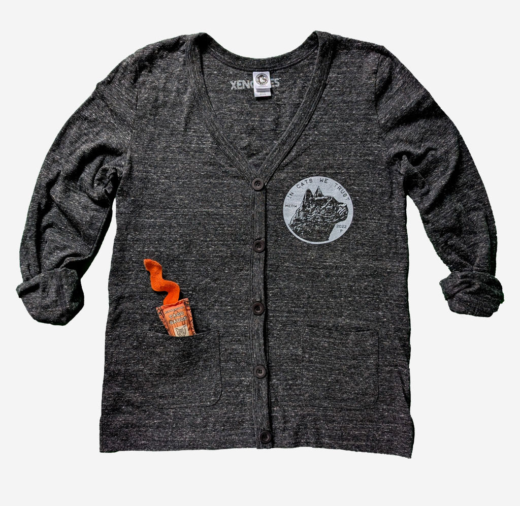 Women's Black Cat Coin V-Neck Cardigan Sweatshirts Xenotees