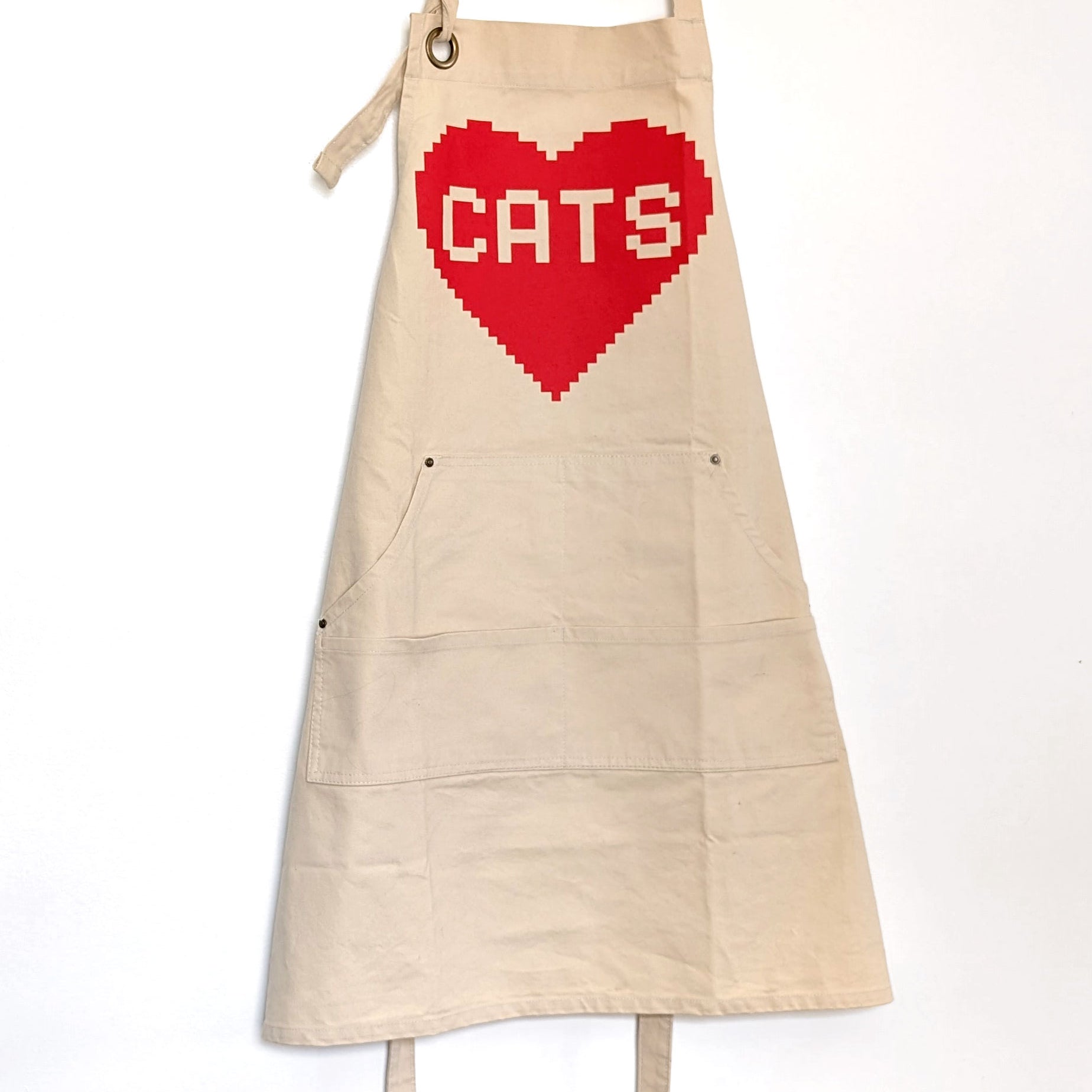 Cat Lover 8-bit Gaming Inspired Canvas Pocket Apron Apron Xenotees