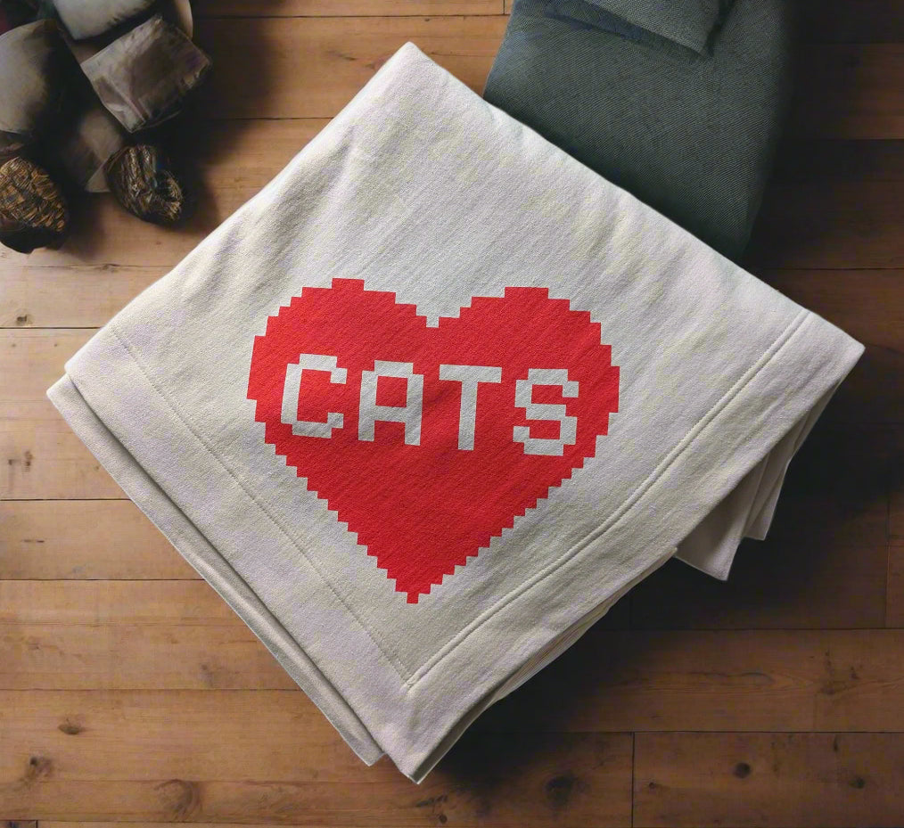 Geeky Cat Lover 8-Bit Gamer Heart Throw Blanket Blanket Xenotees