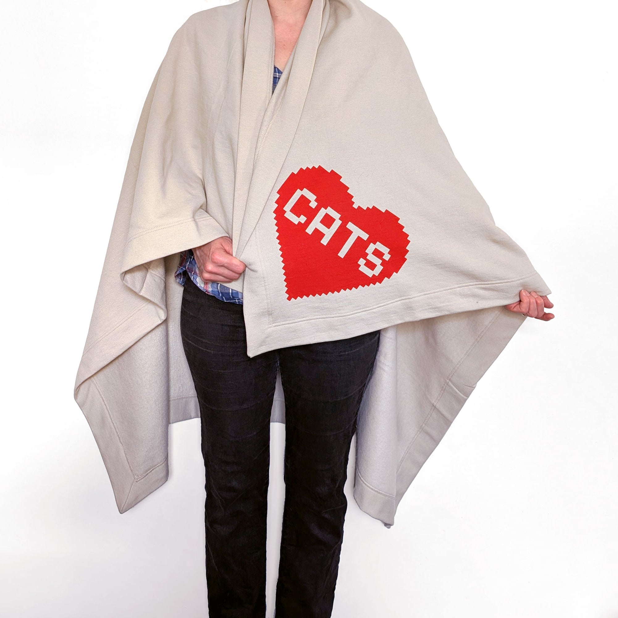 Geeky Cat Lover 8-Bit Gaming Heart Throw Blanket for Feline Parents