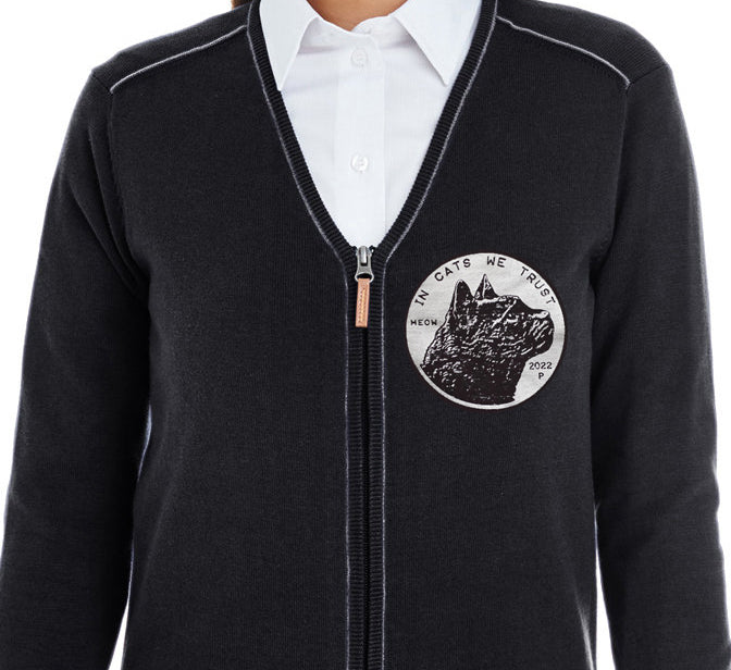 Cat Coin Black Cardigan Zipper Sweater Sweater Xenotees