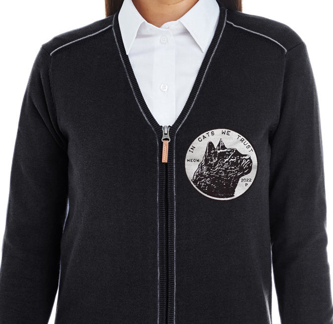 Cat Lady Vneck Sweater with Zipper