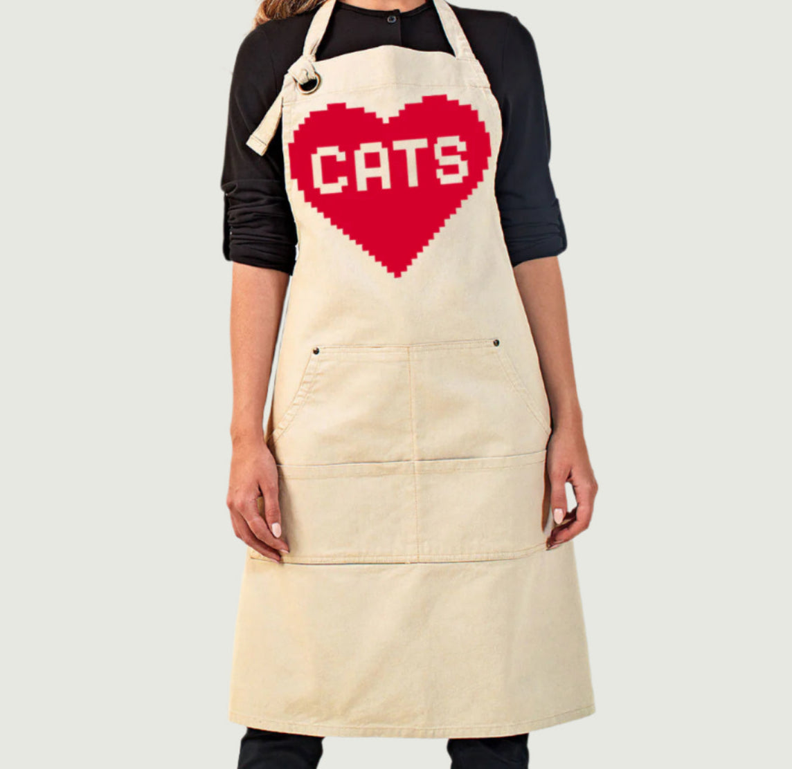 Cat Lover 8-bit Adult Canvas Apron with Pockets