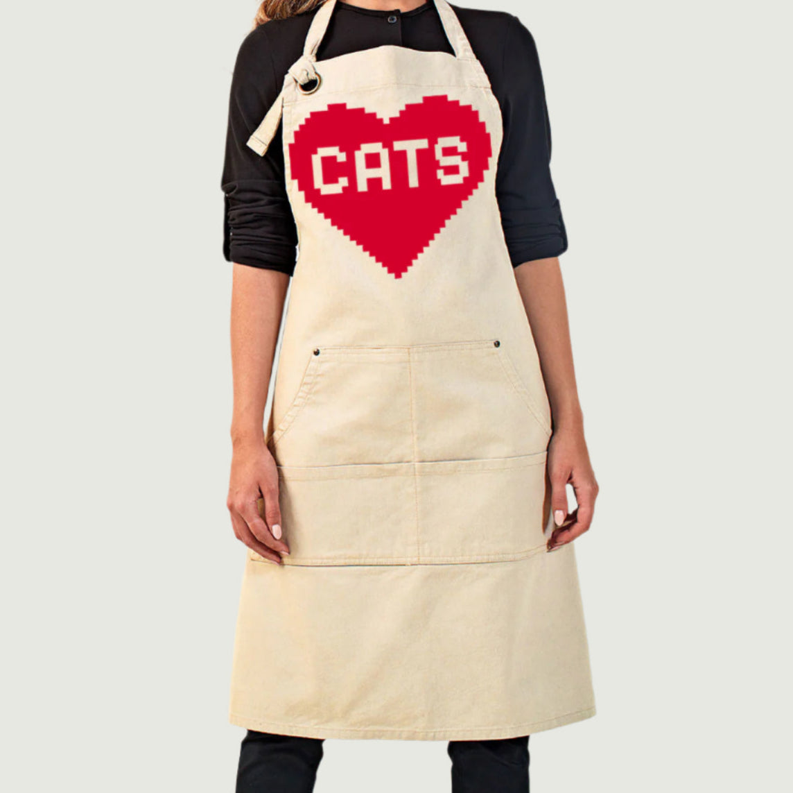 Cat Lover 8-bit Adult Canvas Apron with Pockets
