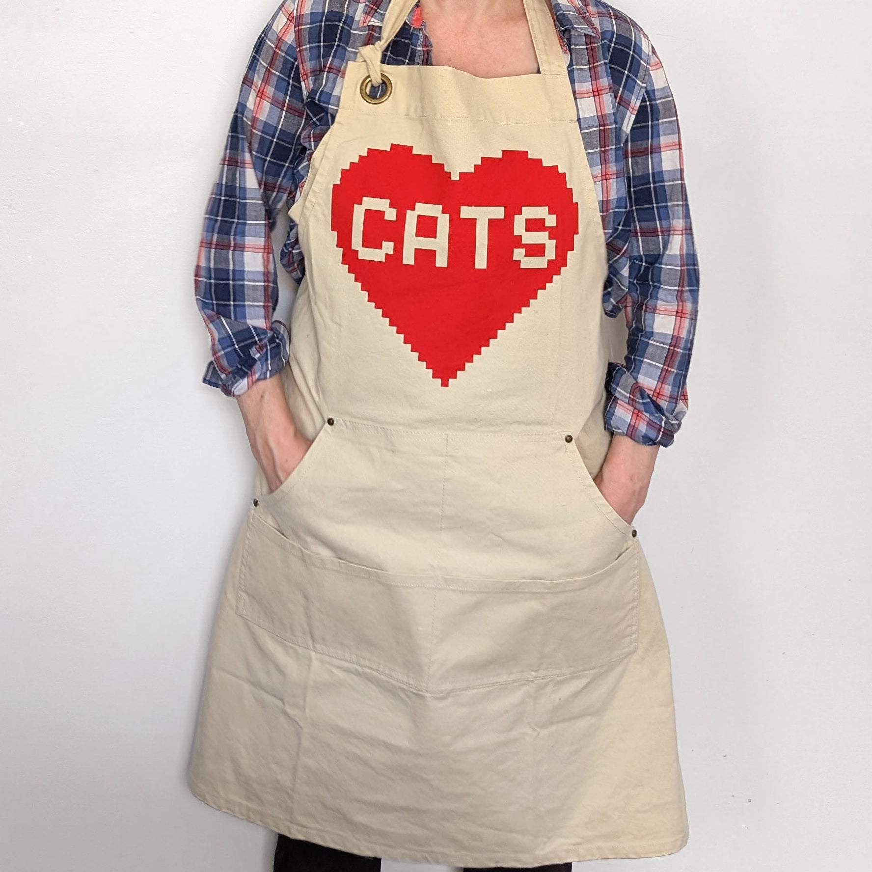 Cat Lover 8-bit Gaming Inspired Canvas Pocket Apron Apron Xenotees
