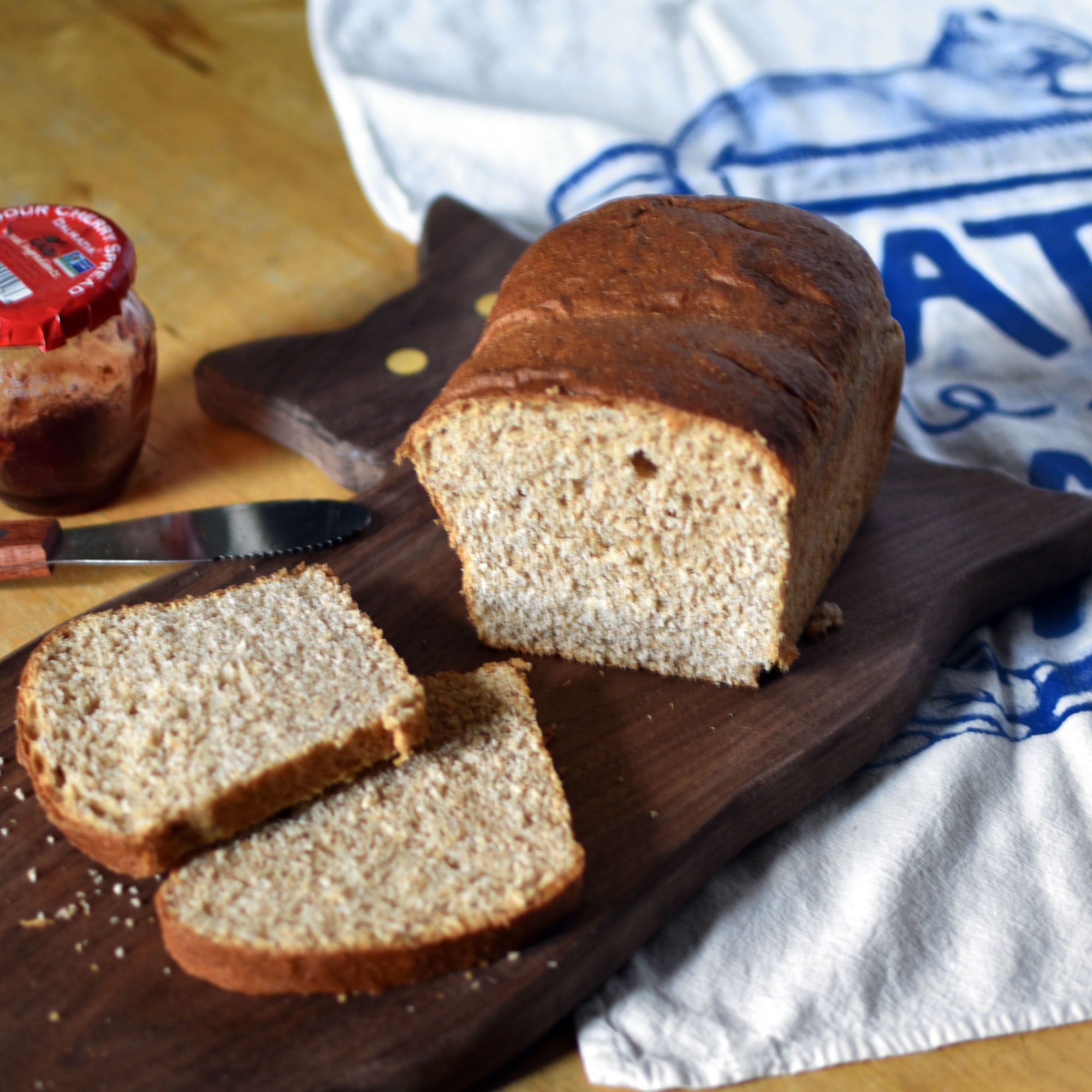 Funny cat lover flour sack baker's kitchen towel with “Cats Are My Jam” illustration, hand screen printed in the USA