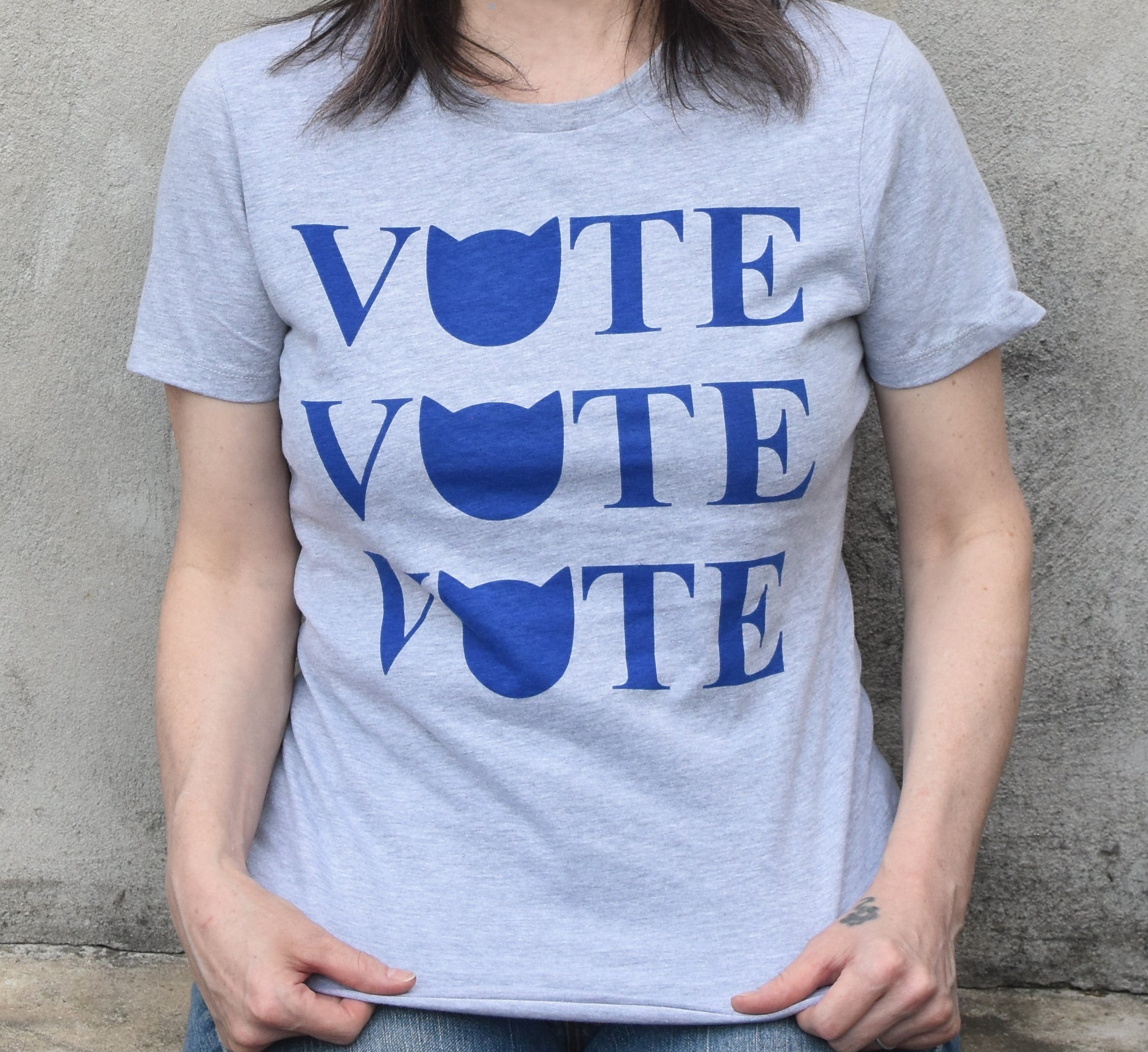 Women's Baby Blue Vote for Cats Graphic T-shirt Womens Clothing Xenotees
