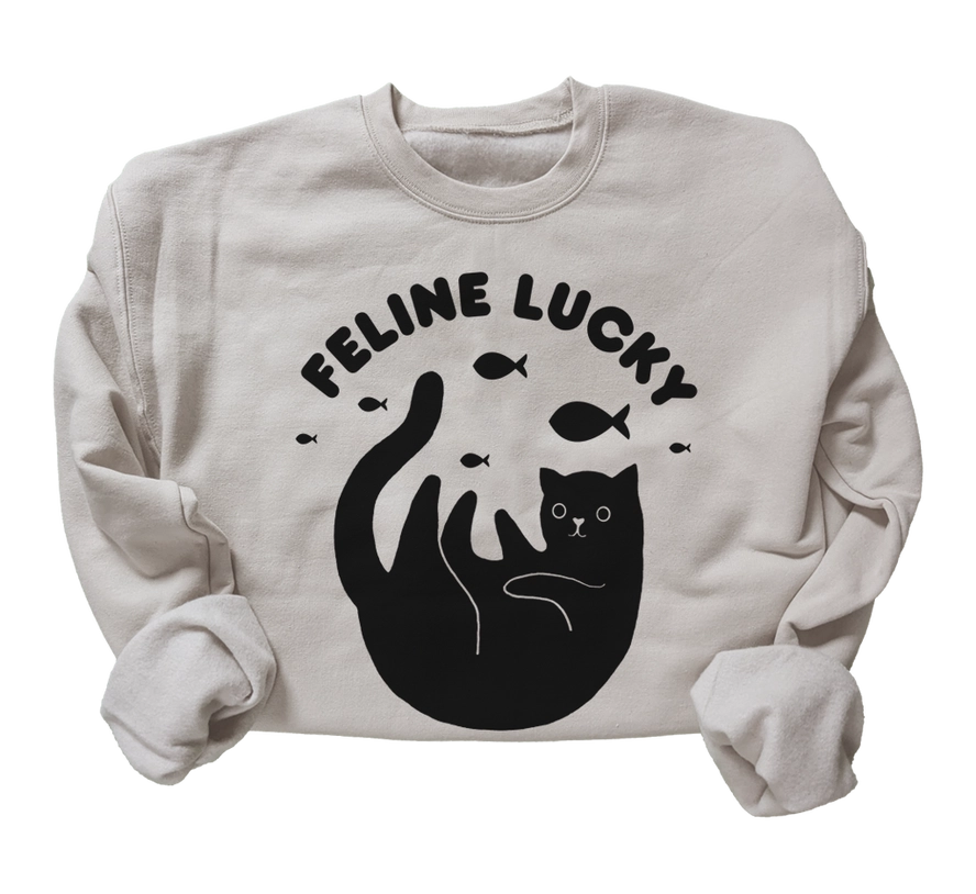 Beige Feline Lucky cat pullover sweatshirt by Noëlle Burke — Xenotees