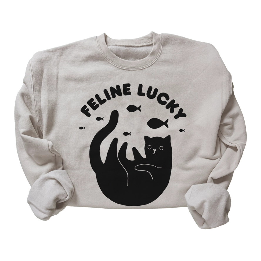Beige Feline Lucky cat pullover sweatshirt by Noëlle Burke — Xenotees