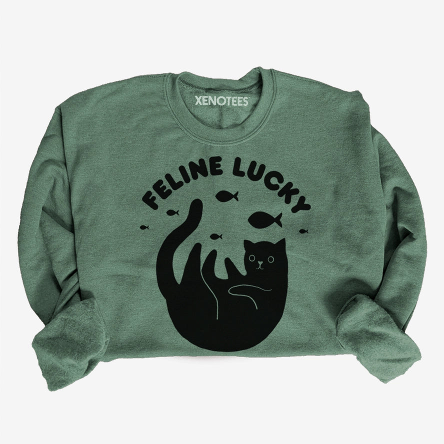 Green Feline Lucky cat pullover sweatshirt by Noëlle Burke — Xenotees