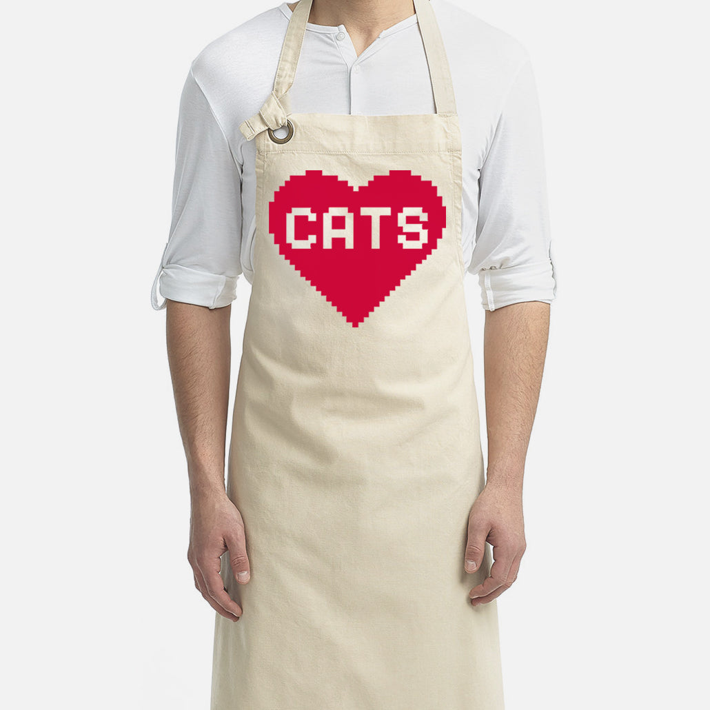 Cat Lover Aprons:  8 Bit Cat Heart Design for Adults in Cotton Canvas