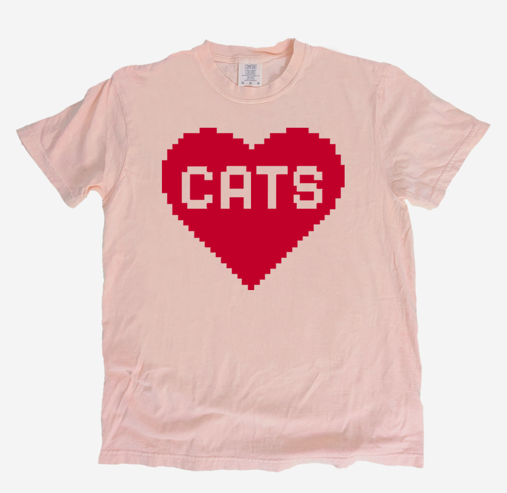 MineCat 8 Bit Graphic Tee | Funny Cat Lover Heart T Shirt for Men Women