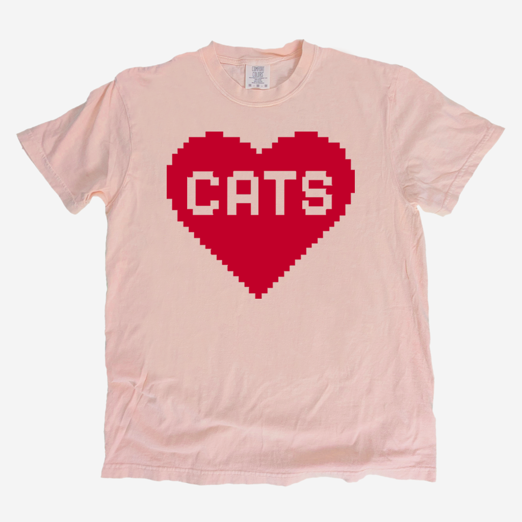 MineCat 8 Bit Graphic Tee | Funny Cat Lover Heart T Shirt for Men Women