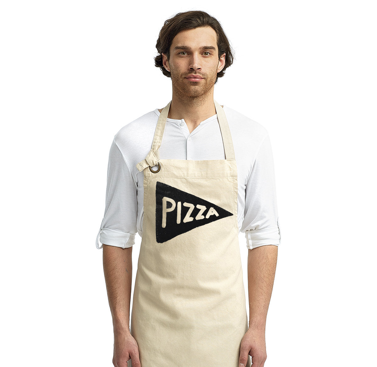 Beige Silkscreened Pizza Maker Apron