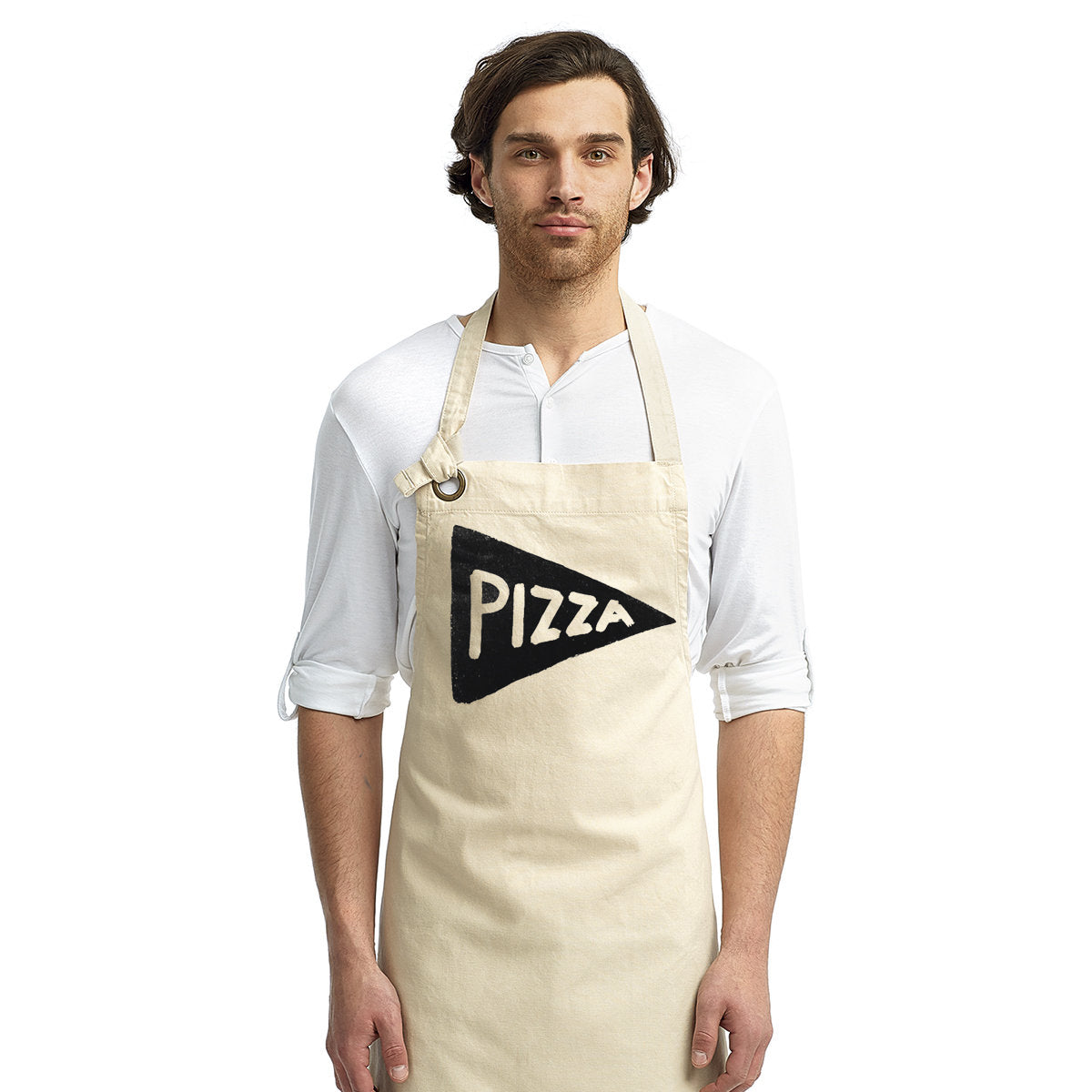 Beige Silkscreened Pizza Maker Apron