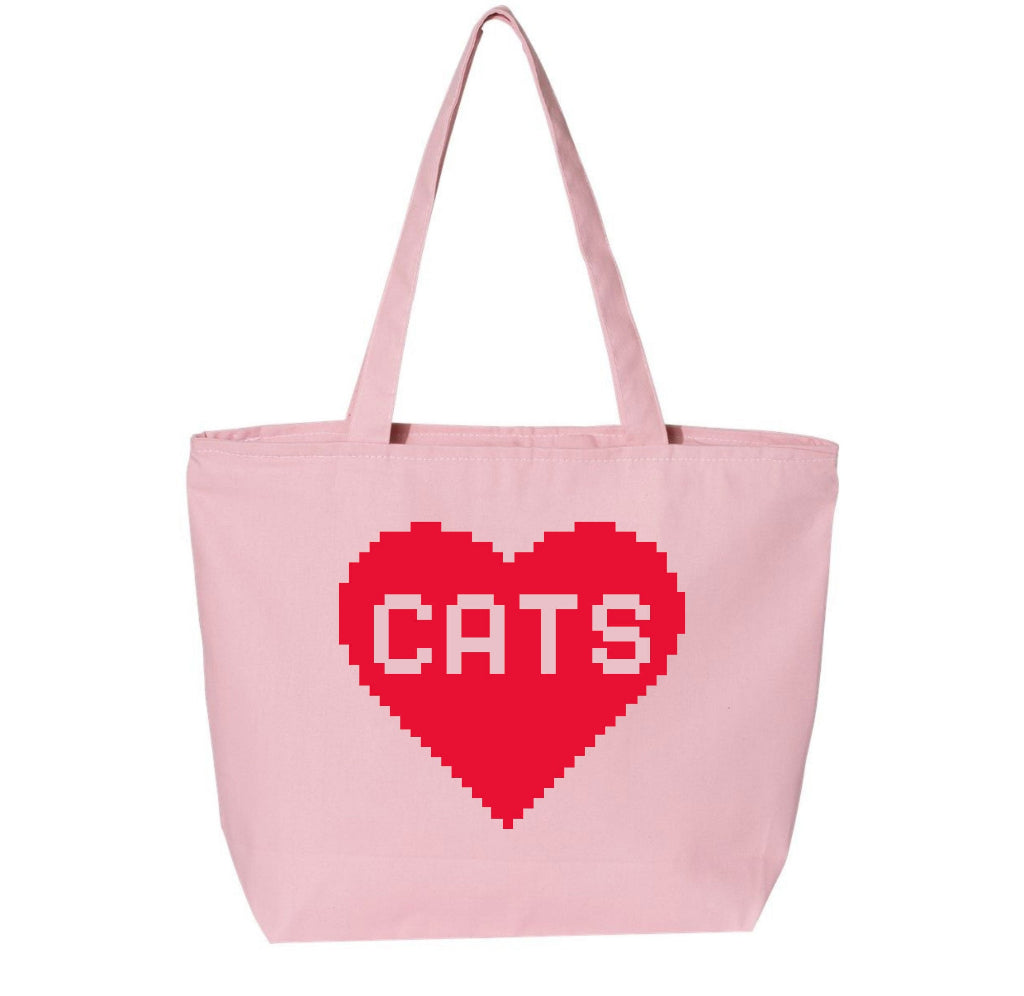 pink cat lover tote with the words cat on it