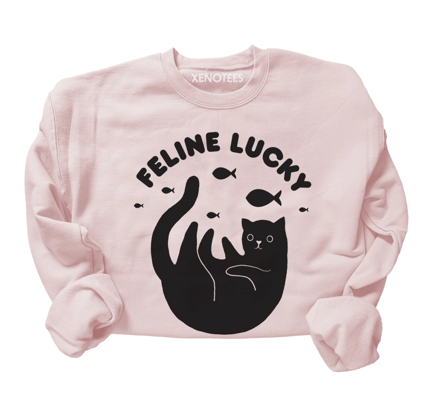 Pink Feline Lucky cat pullover sweatshirt by Noëlle Burke — Xenotees