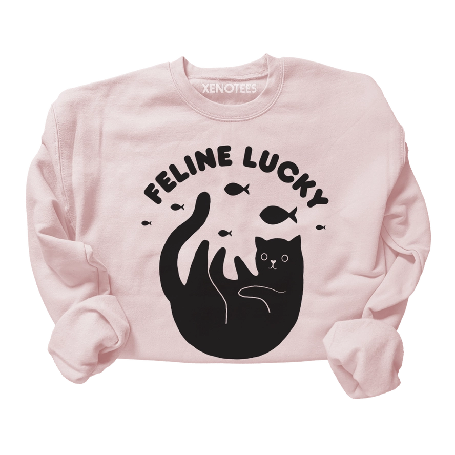 Pink Feline Lucky cat pullover sweatshirt by Noëlle Burke — Xenotees