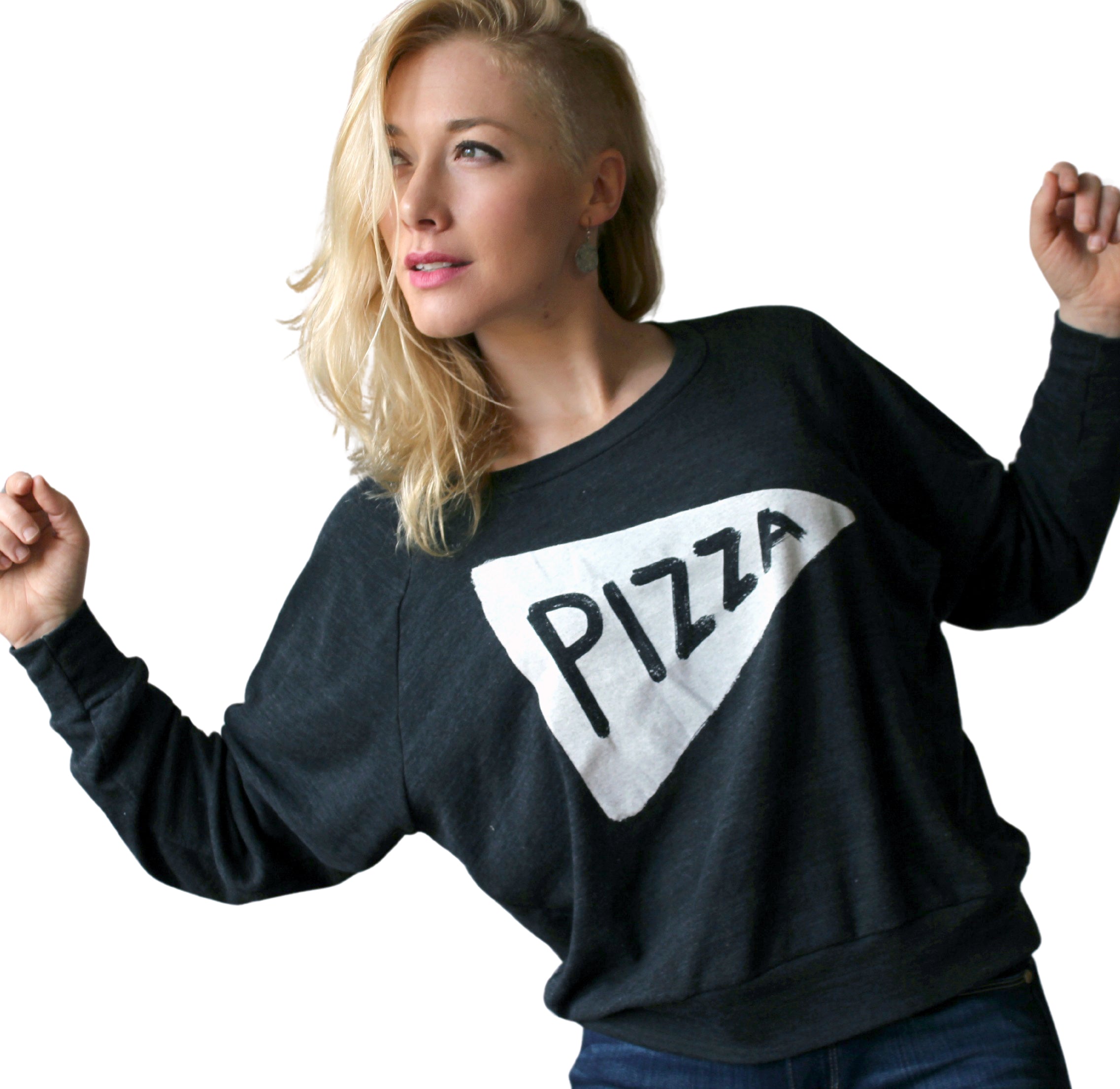 Pizza Womens Pullover Shirt in Black Womens Clothing Xenotees