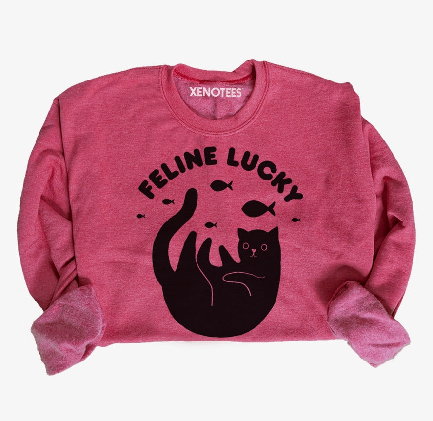 Red Feline Lucky cat pullover sweatshirt by Noëlle Burke — Xenotees