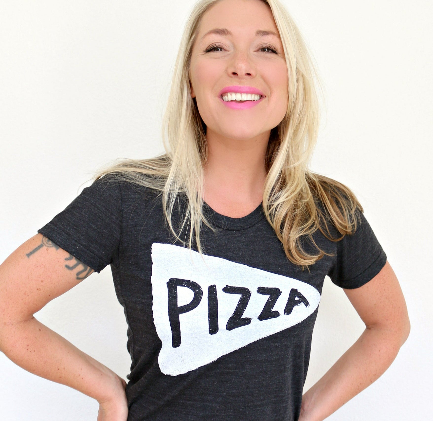 Womens Vintage Graphic Pizza T shirt in Black Womens Clothing Xenotees