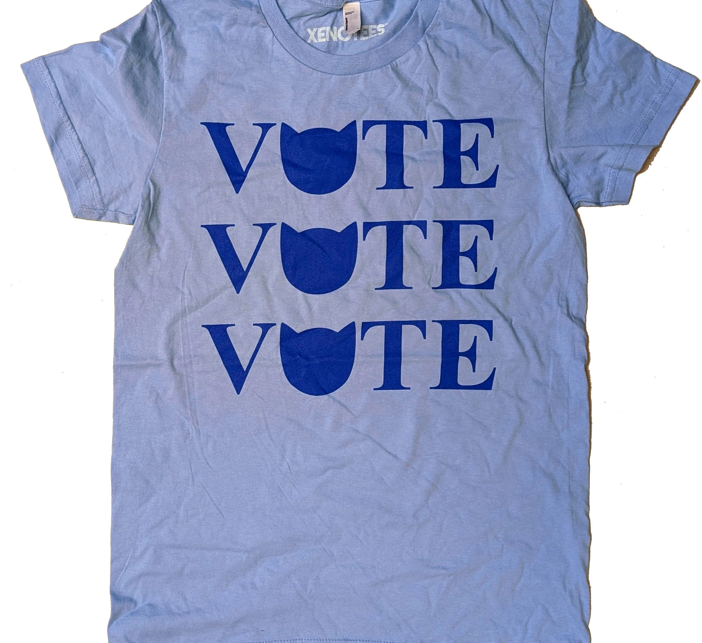 Women's Baby Blue Vote for Cats Graphic T-shirt Womens Clothing Xenotees