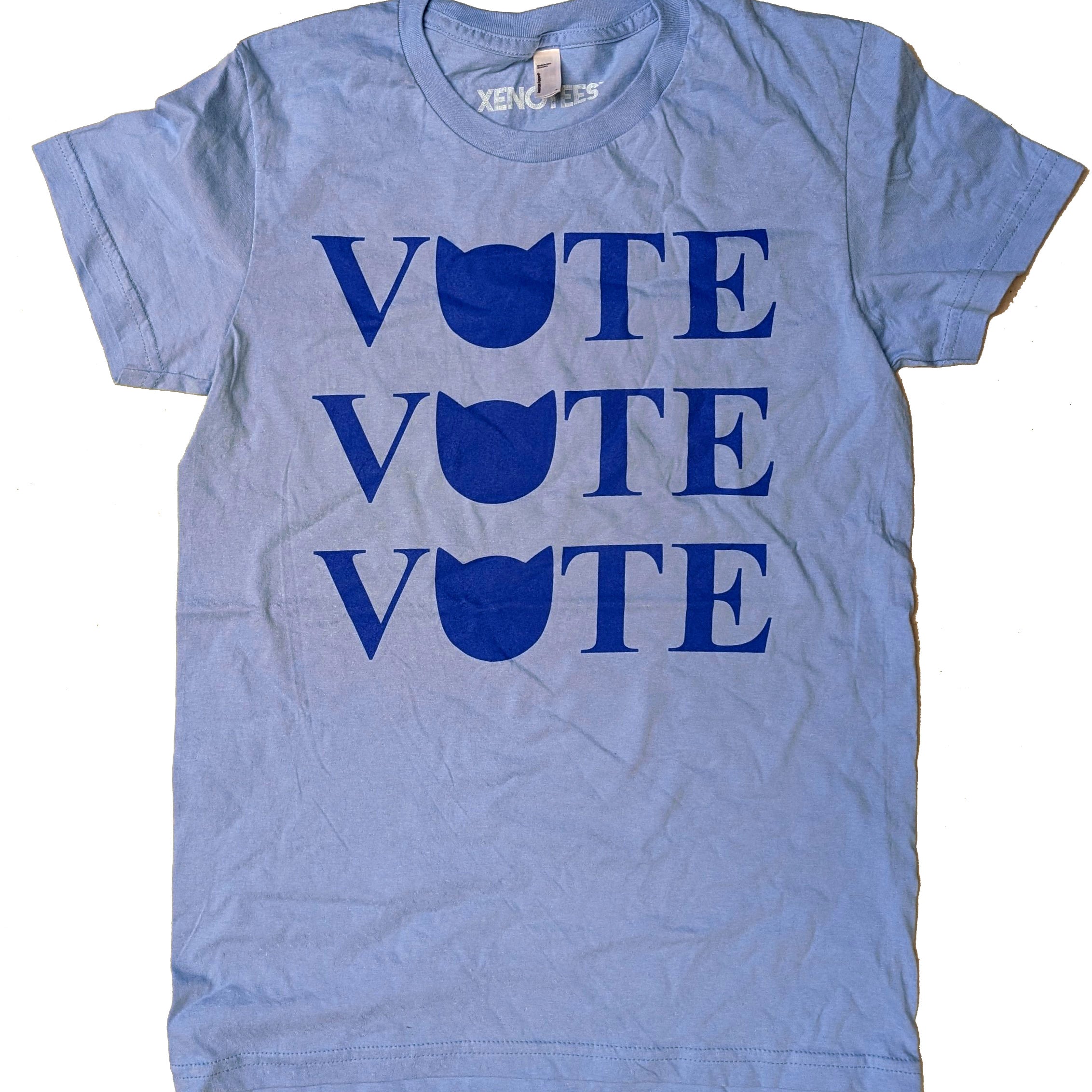 Women's Baby Blue Vote for Cats Graphic T-shirt Womens Clothing Xenotees