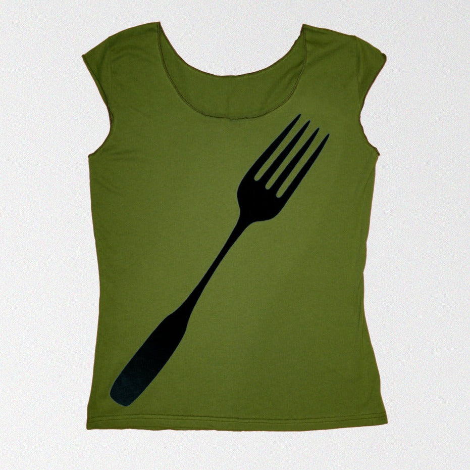 Olive Green Women's Good Luck Fork Scoop Neck Tank T-shirt Womens Tshirts Xenotees