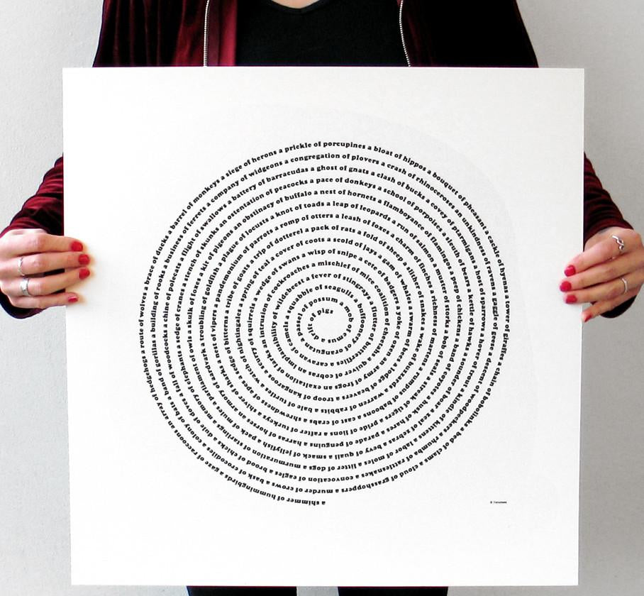 Screen Printed Animal Collective Nouns Wall Art Poster by Xenotees