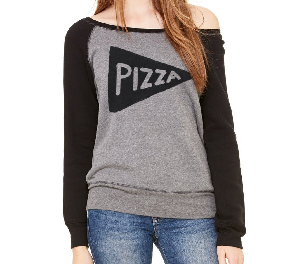 Womens Wide Neck Off the Shoulder Pizza Sweatshirt by Xenotees