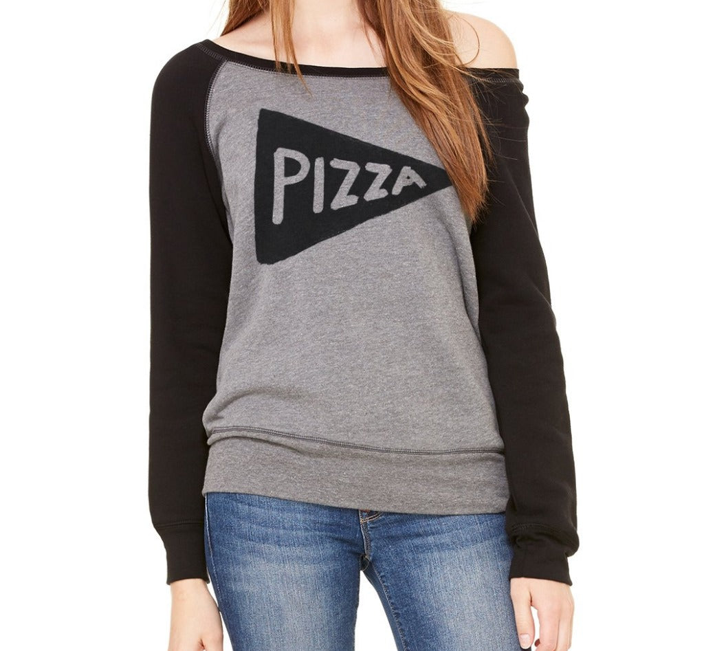 Womens Wide Neck Off the Shoulder Pizza Sweatshirt by Xenotees
