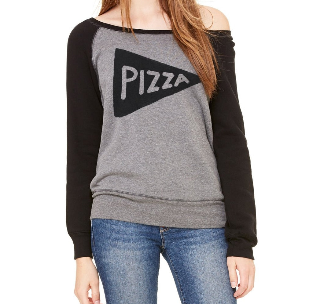 Womens Wide Neck Off the Shoulder Pizza Sweatshirt by Xenotees