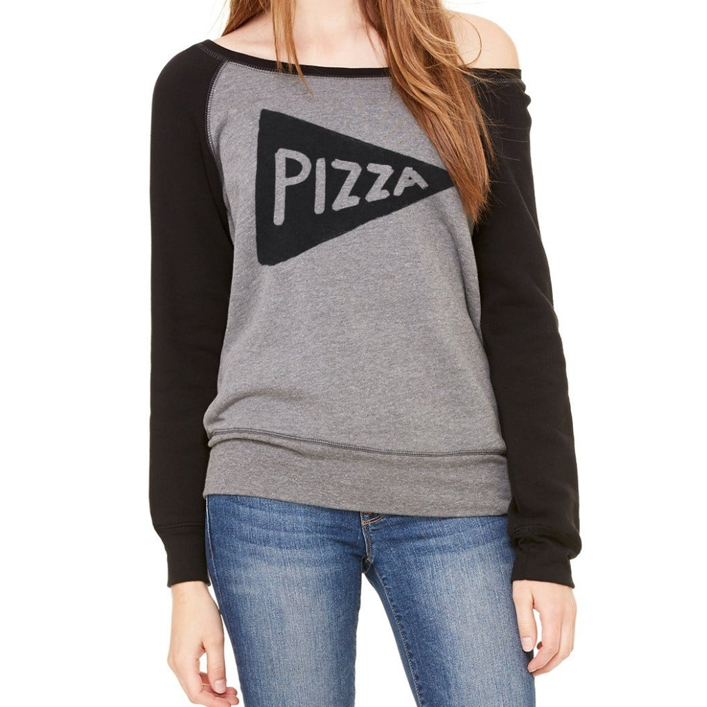 Womens Wide Neck Off the Shoulder Pizza Sweatshirt by Xenotees