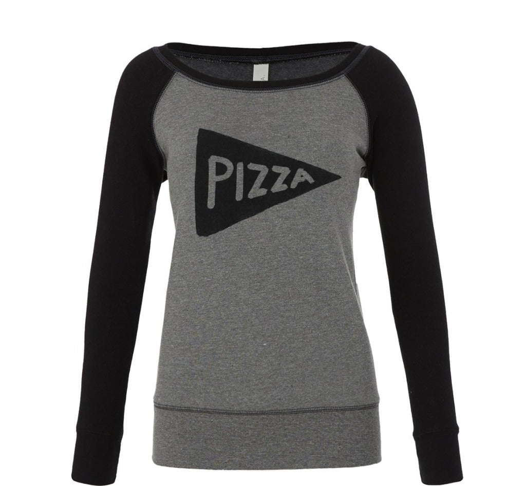 Womens Wide Neck Pizza Sweatshirt by Xenotees