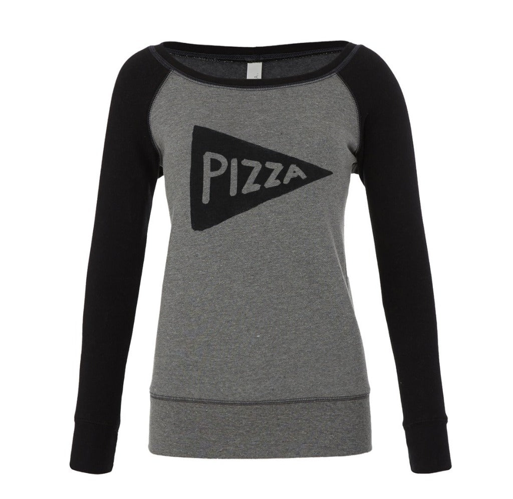 Womens Wide Neck Pizza Sweatshirt by Xenotees