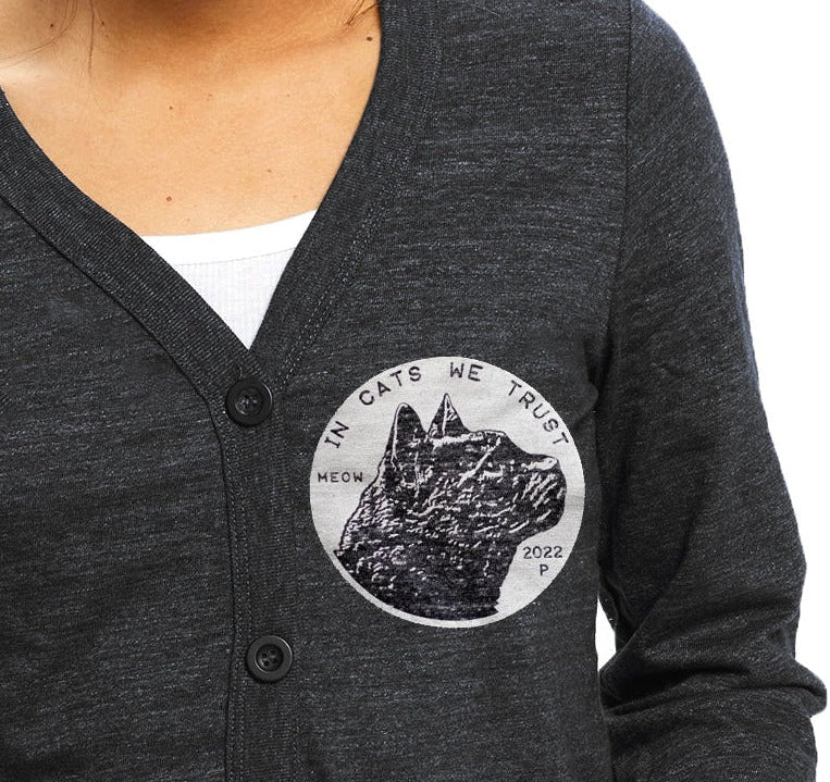 In Cats We Trust V-Neck Cardigan Sweatshirts Xenotees