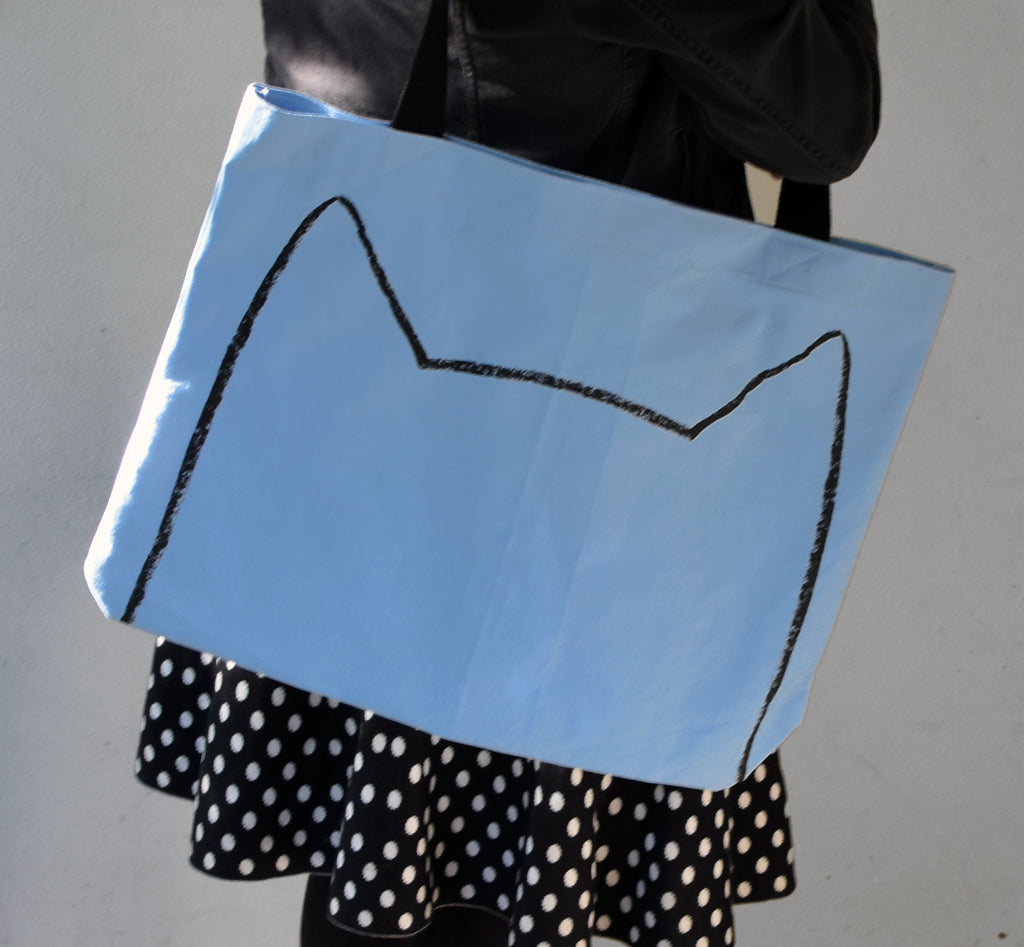 Baby Blue Big Cat Tote Bag by Xenotees