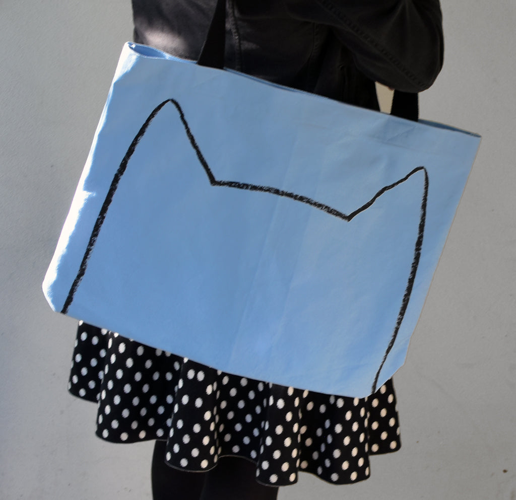 Baby Blue Big Cat Tote Bag by Xenotees