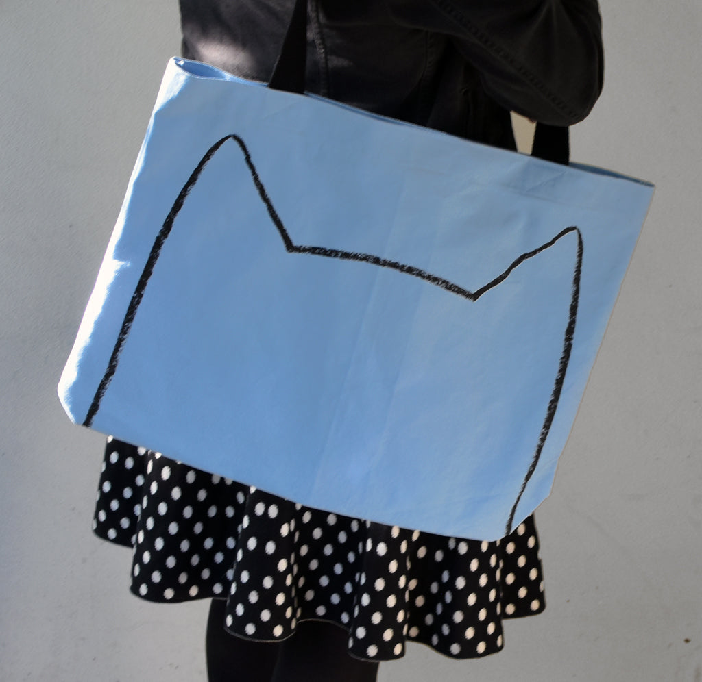 Baby Blue Big Cat Tote Bag by Xenotees