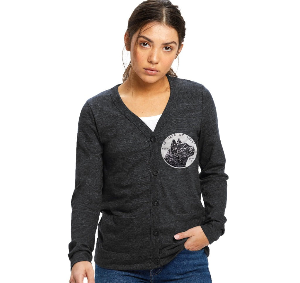 In Cats We Trust V-Neck Cardigan Sweatshirts Xenotees