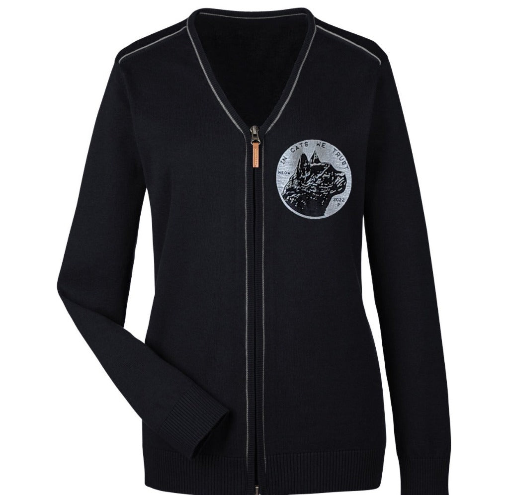 Women's Chester Taco Cat Lady V-neck Zipper Sweater
