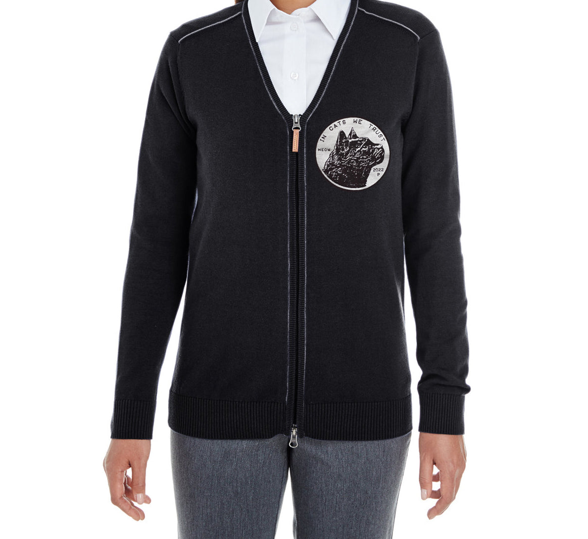 Cat Coin Black Cardigan Zipper Sweater Sweater Xenotees