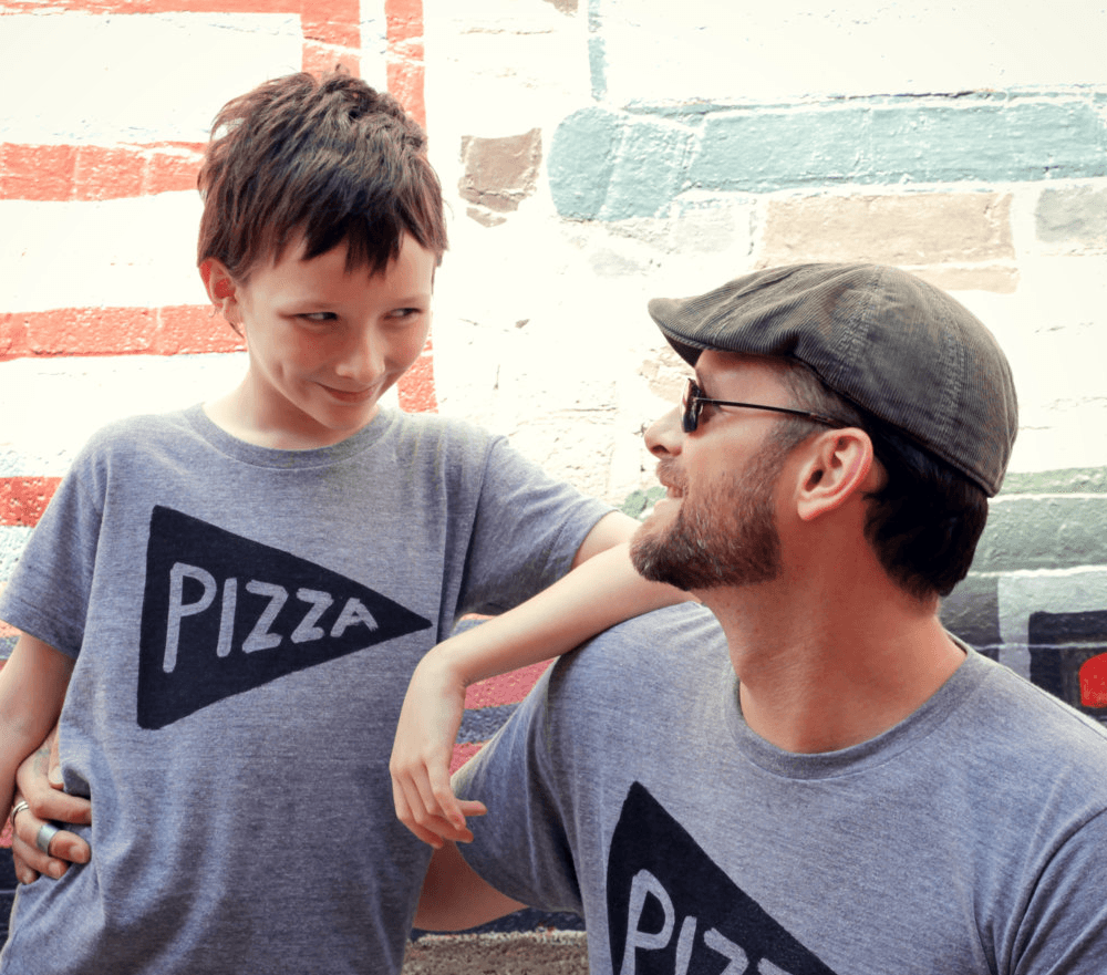 Father Child Matching Pizza Slice TShirts / Black by Xenotees