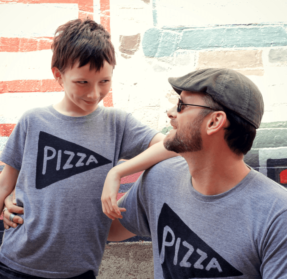 Father Child Matching Pizza Slice TShirts / Black by Xenotees