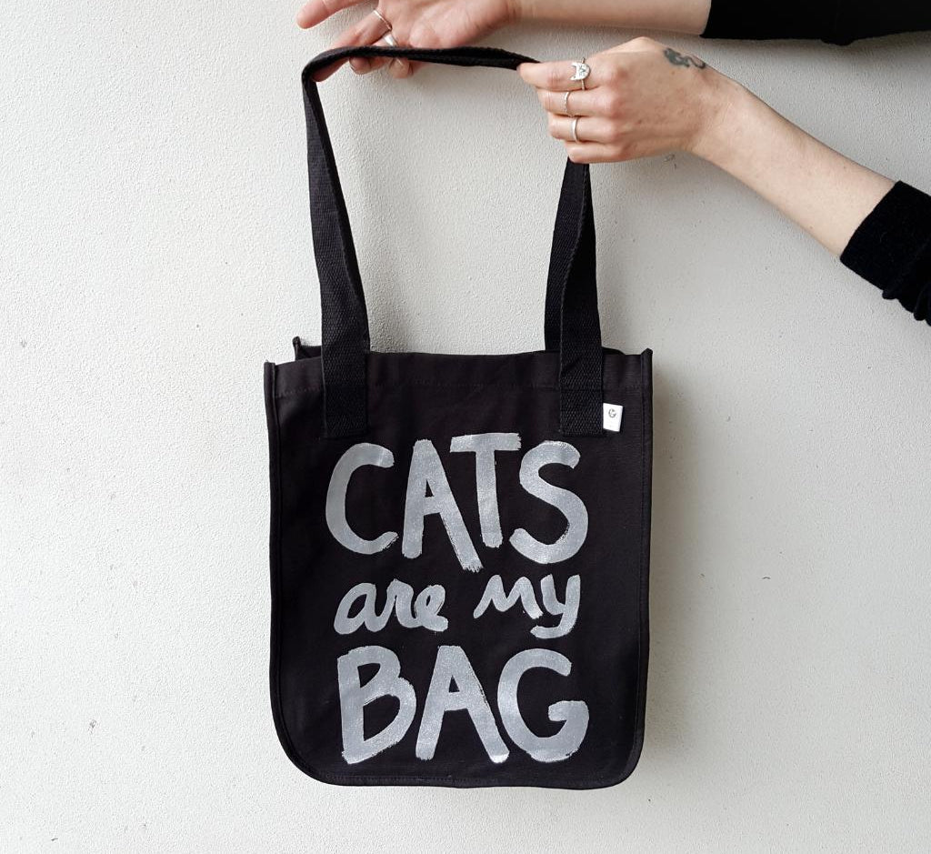 Organic Cats Are My Bag Market Tote - Black Tote Bag Xenotees